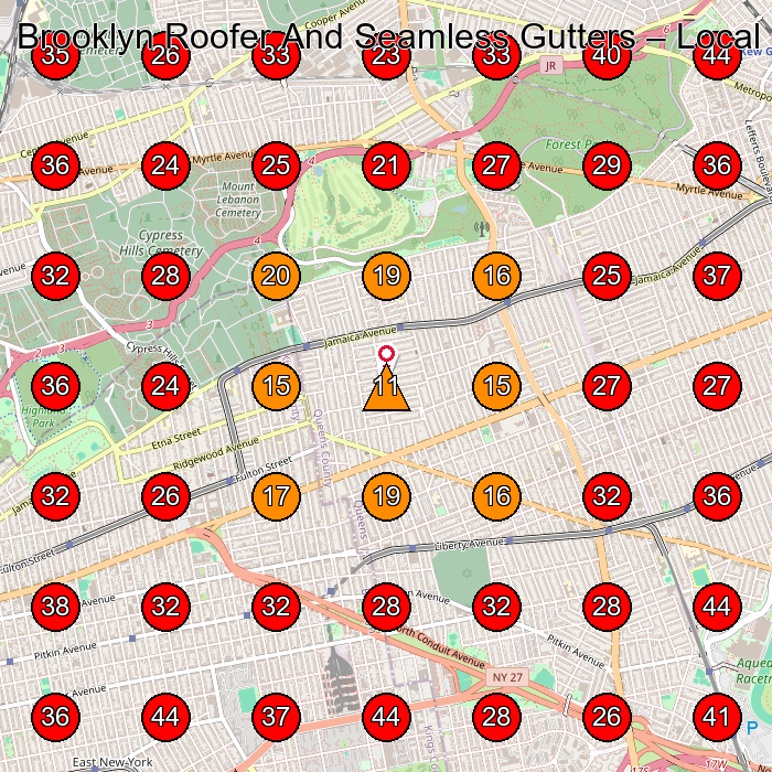 Brooklyn Roofer And Seamless Gutters GeoGrid visibility map for Roofing Contractor in Queens